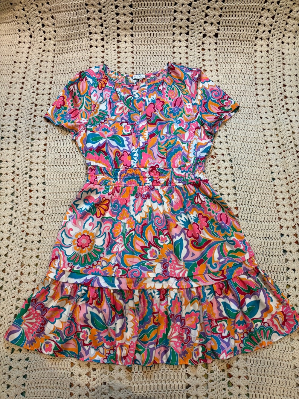 Nicole Miller Pink Multicolor Paisley Floral Paisley Satin Mini Dress Size Large